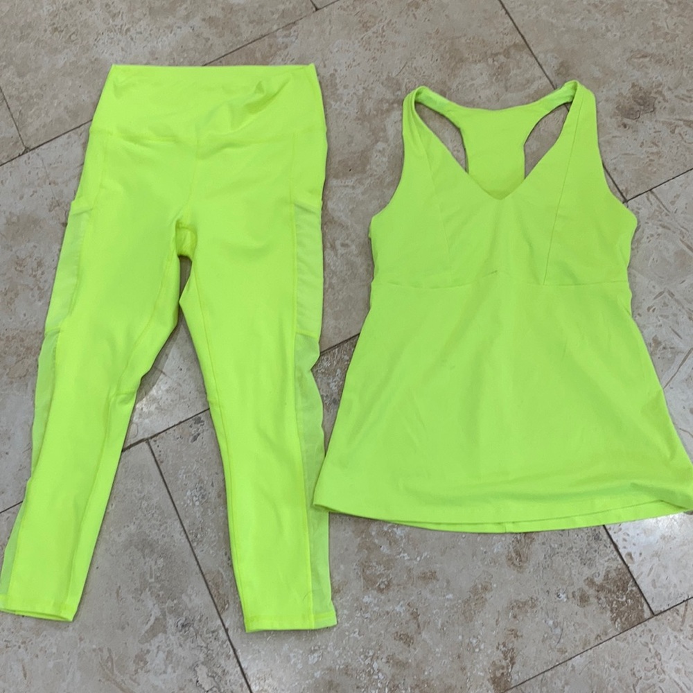 Fabletics neon green Powerhold leggings and top